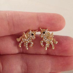 Gold Plated Unicorn Diamond Ziron Stud Earrings Party Gift